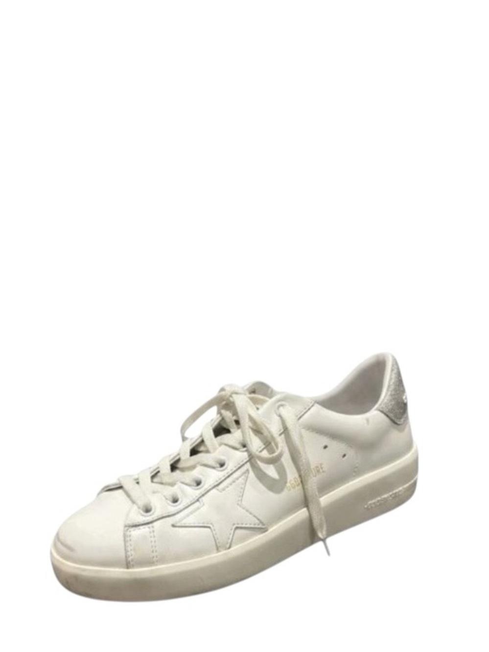 Golden Goose Pure-Star Leather Glitter Heel Cap Lace-Up Low-Top Sneakers